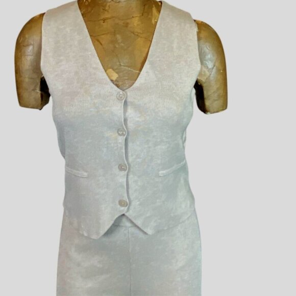 Pink Rose 2-Piece Vest/Pants Loungewear Knit Set Sz M Light Beige #107K - Picture 4 of 11